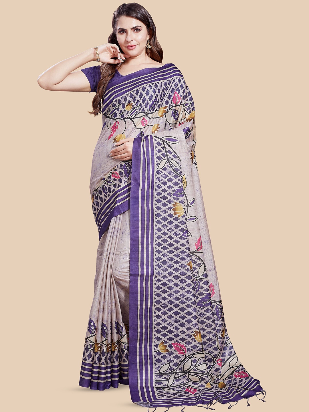 

Rani Saahiba Floral Art Silk Saree, Purple