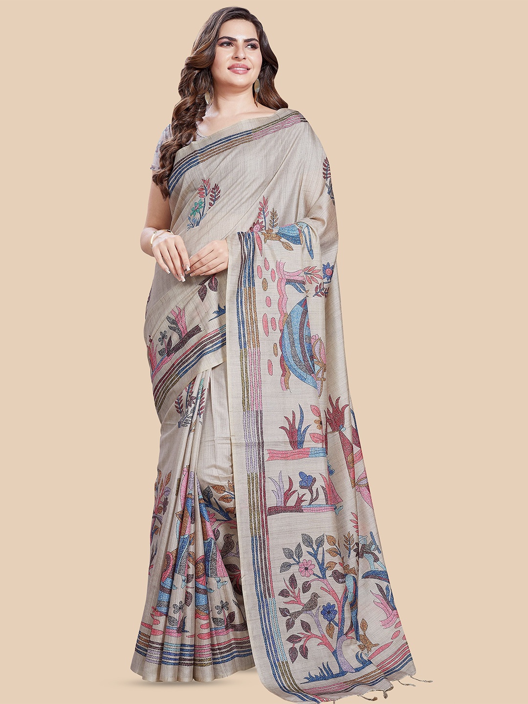 

Rani Saahiba Printed Saree With Blouse Piece, Grey