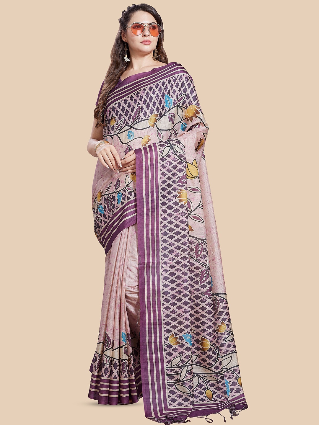 

Rani Saahiba Ethnic Motifs Tussar Saree, Purple