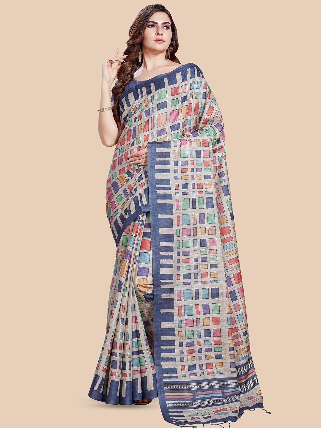

Rani Saahiba Printed Saree, Beige