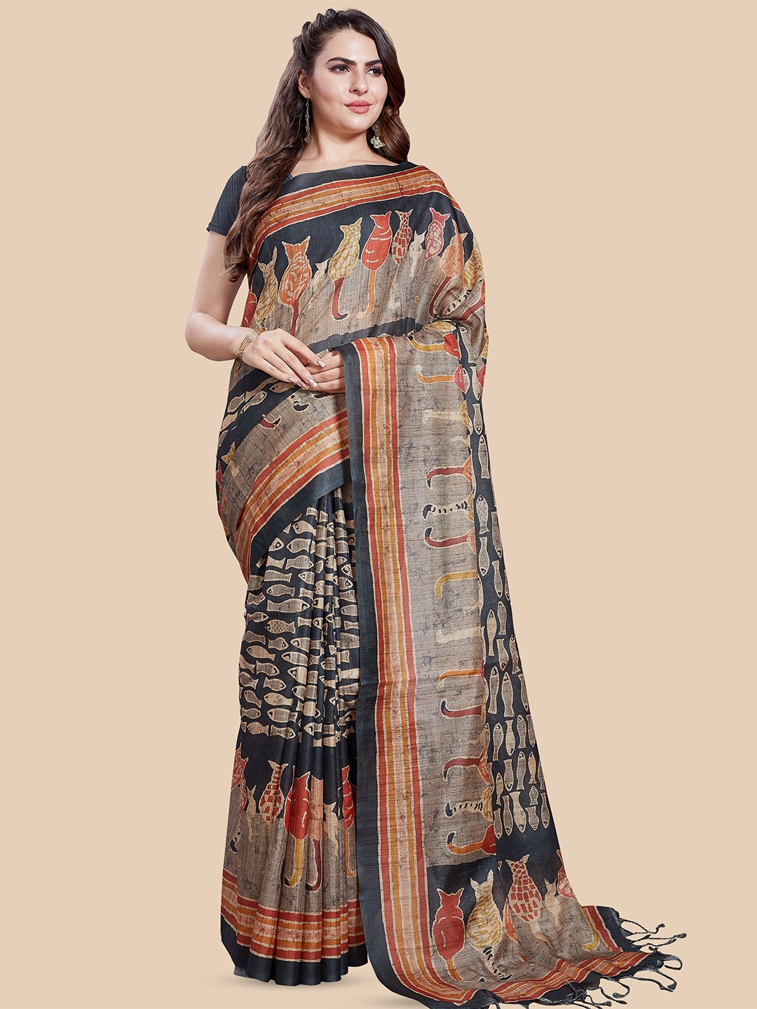 

Rani Saahiba Printed Saree With Blouse Piece, Black