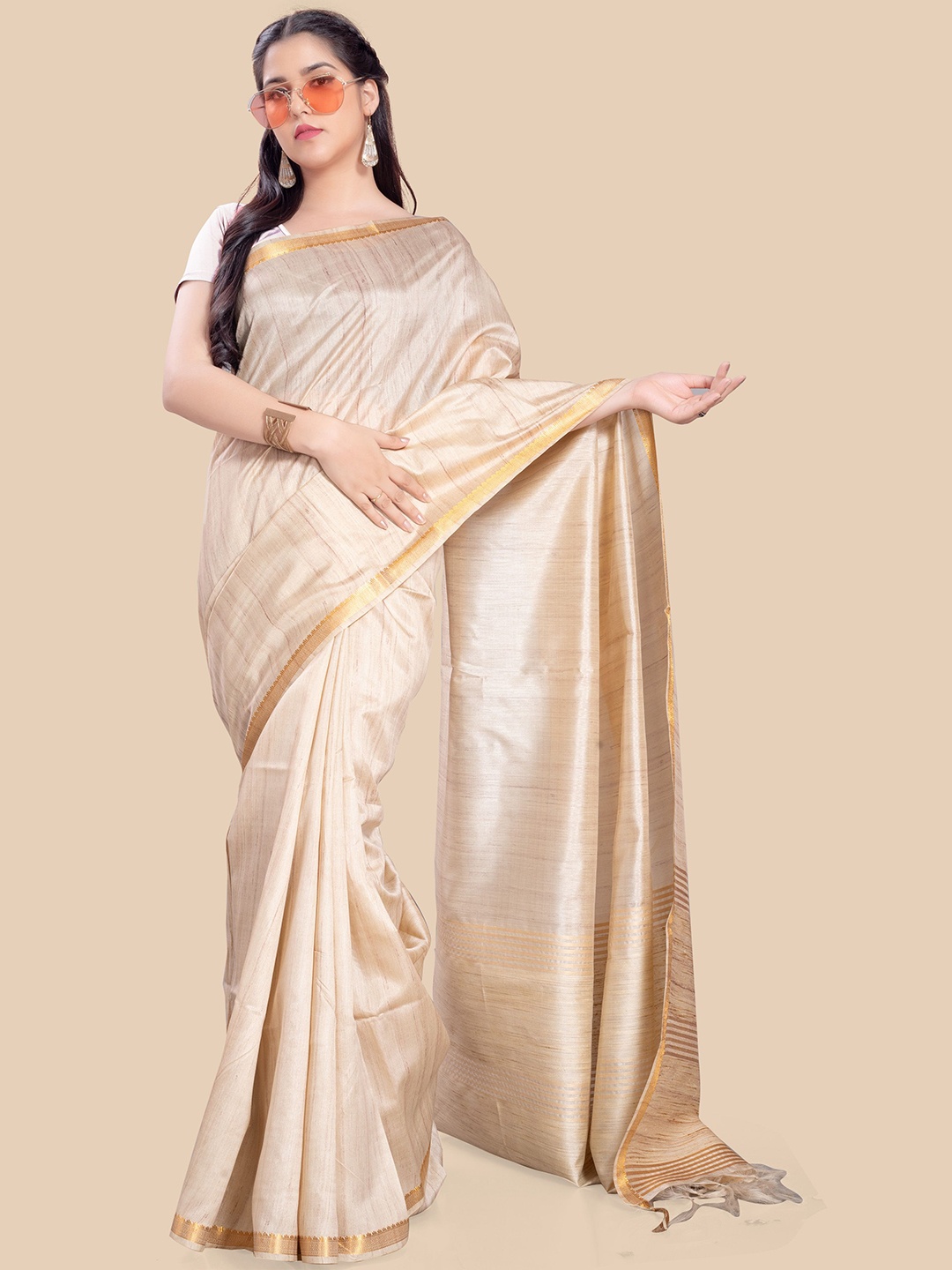 

Rani Saahiba Zari Saree With Blouse Piece, Beige