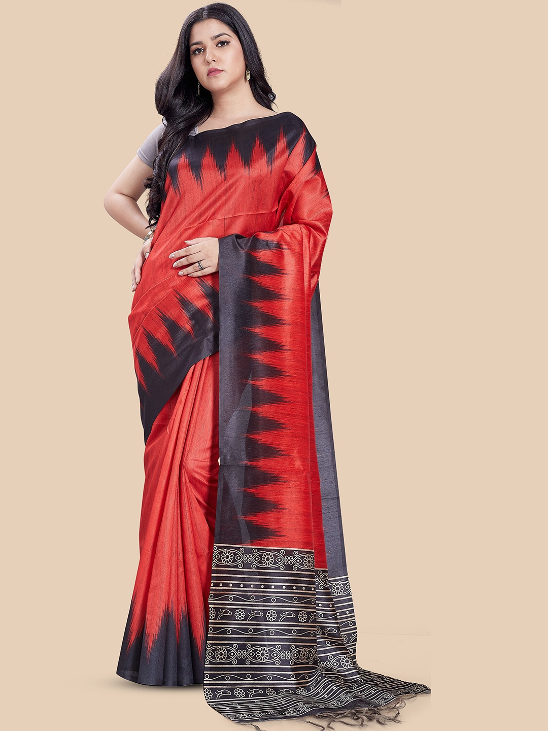 

Rani Saahiba Printed Saree With Blouse Piece, Red
