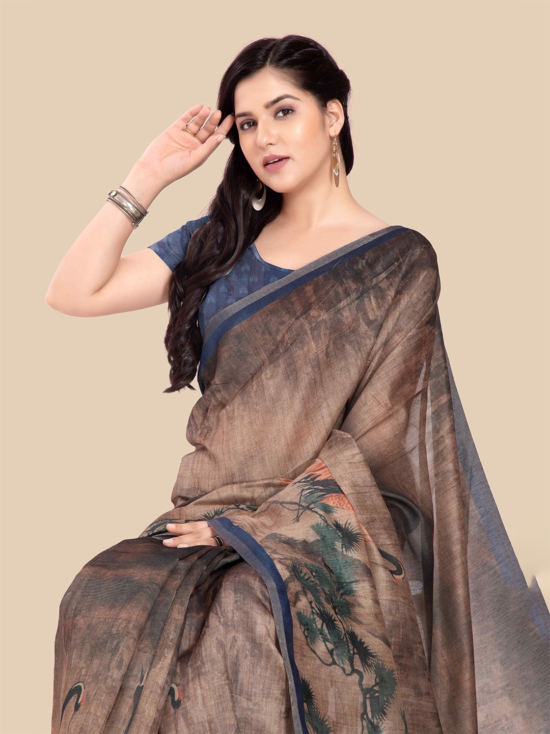 

Rani Saahiba Printed Art Silk Saree, Brown