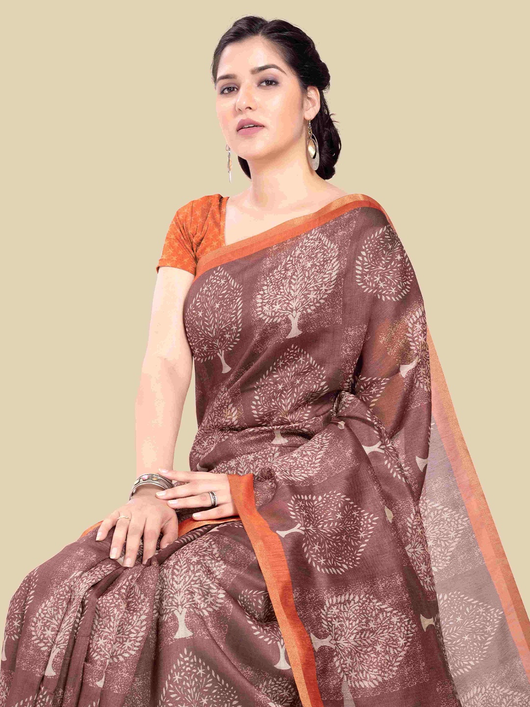 

Rani Saahiba Ethnic Motifs Tussar Saree, Brown