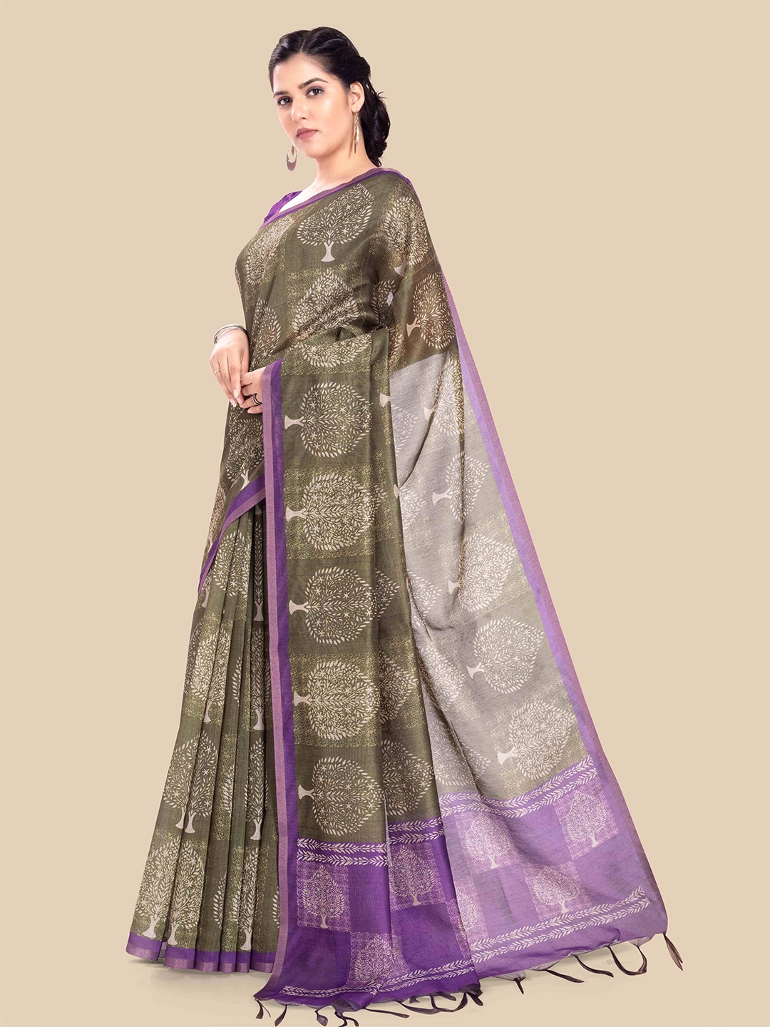 

Rani Saahiba Floral Tussar Saree, Green