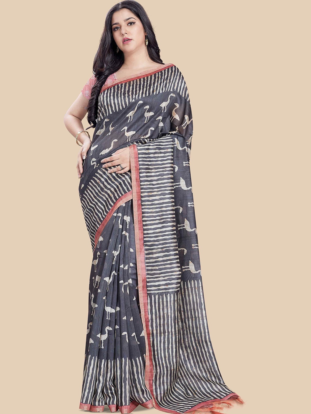 

Rani Saahiba Striped Saree, Black