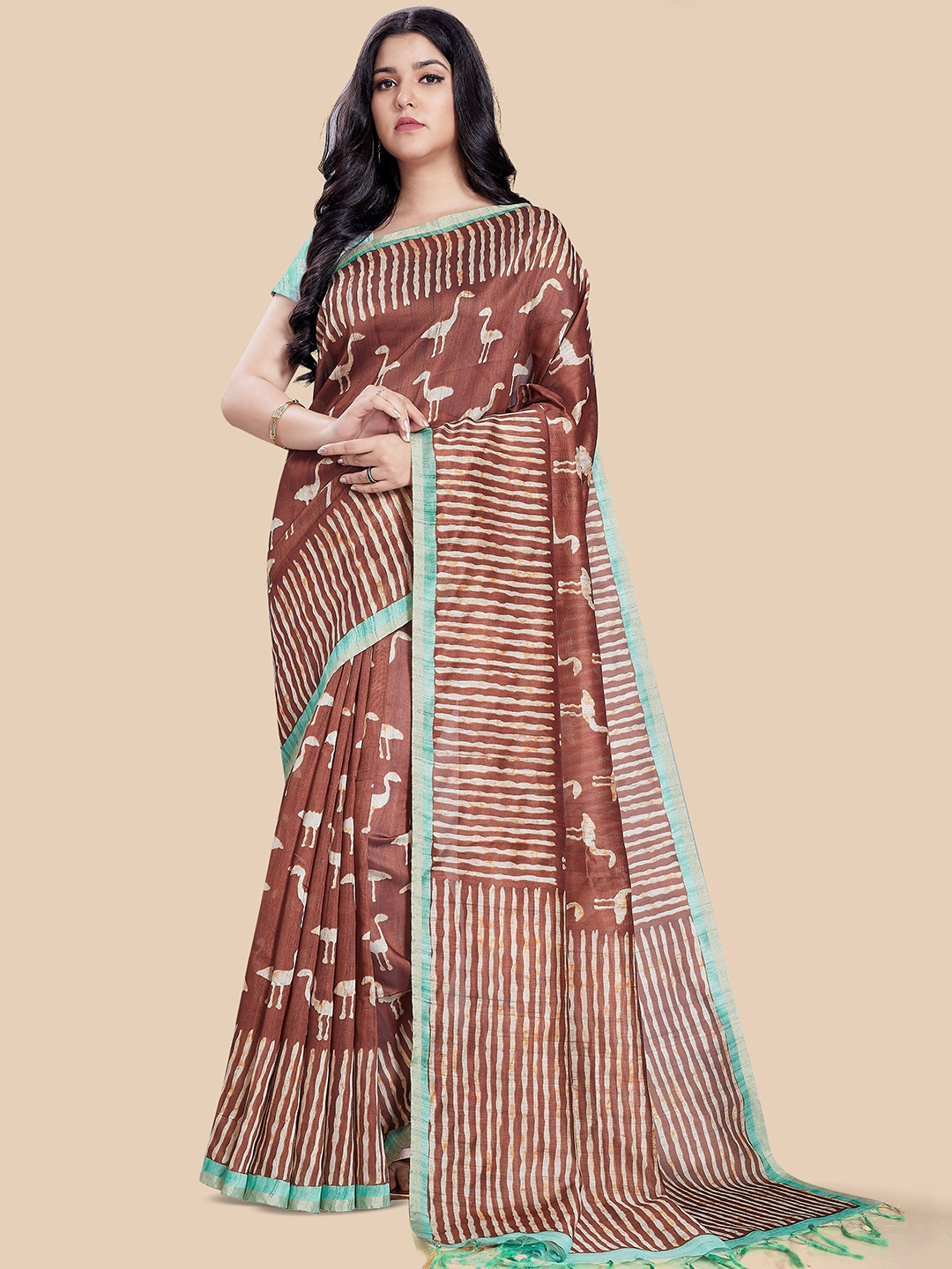 

Rani Saahiba Striped Saree, Brown