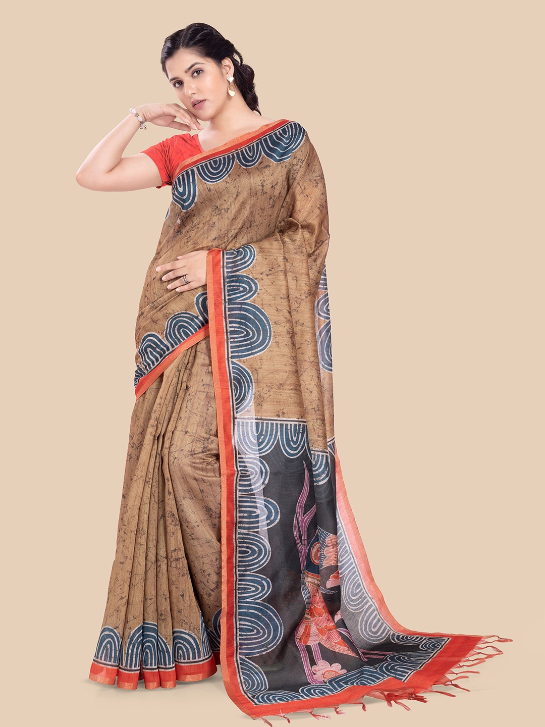 

Rani Saahiba Ethnic Motifs Tussar Saree, Brown