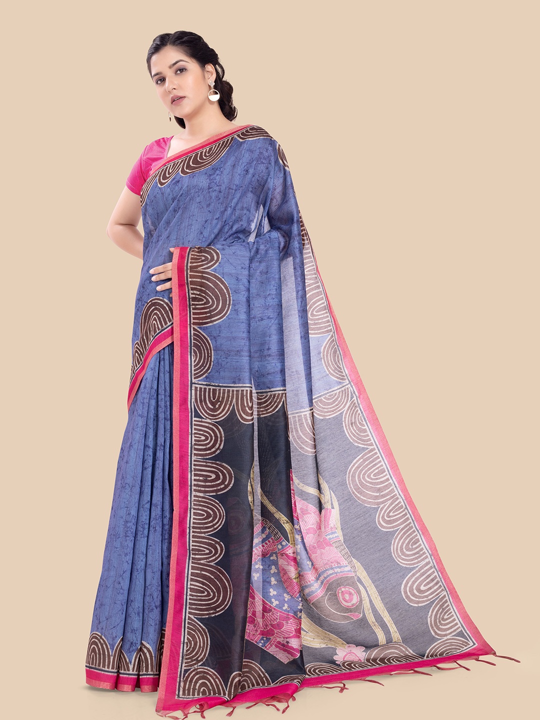 

Rani Saahiba Abstract Printed Tussar Saree, Blue