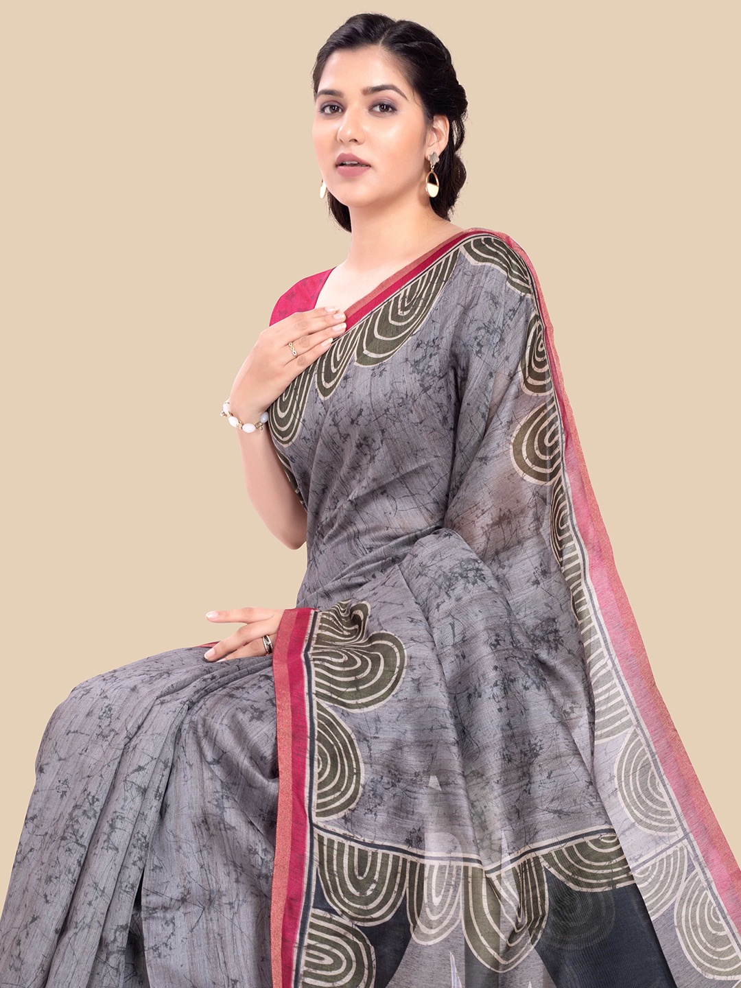 

Rani Saahiba Printed Art Silk Saree, Grey