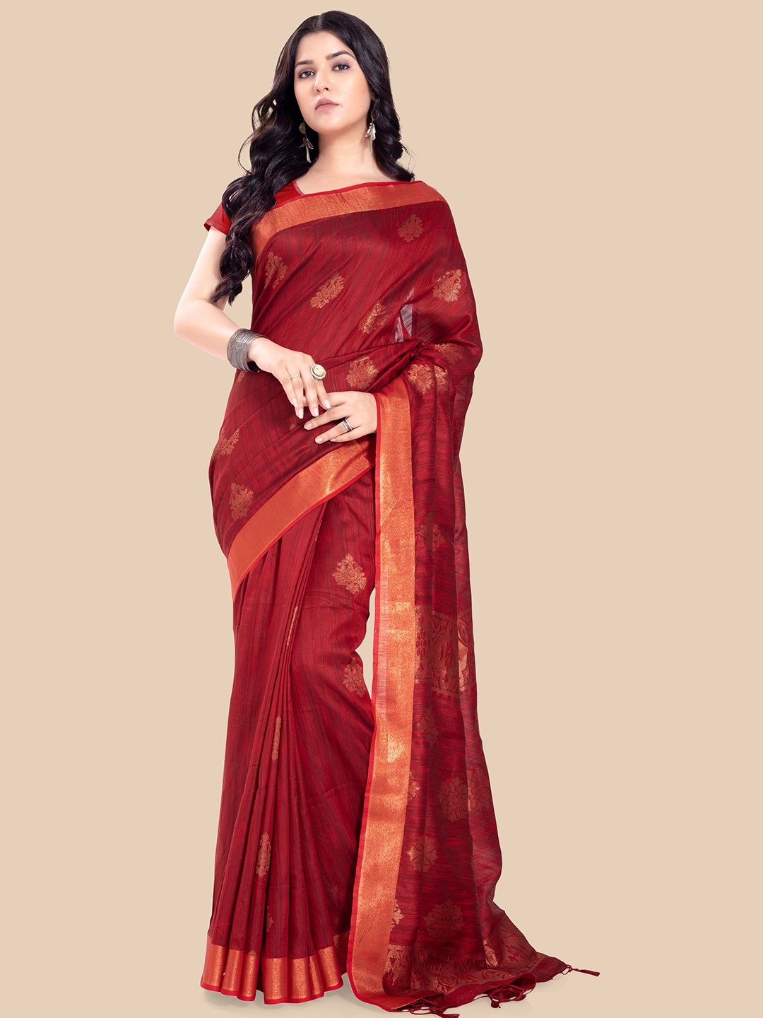 

Rani Saahiba Woven Design Zari Saree, Red