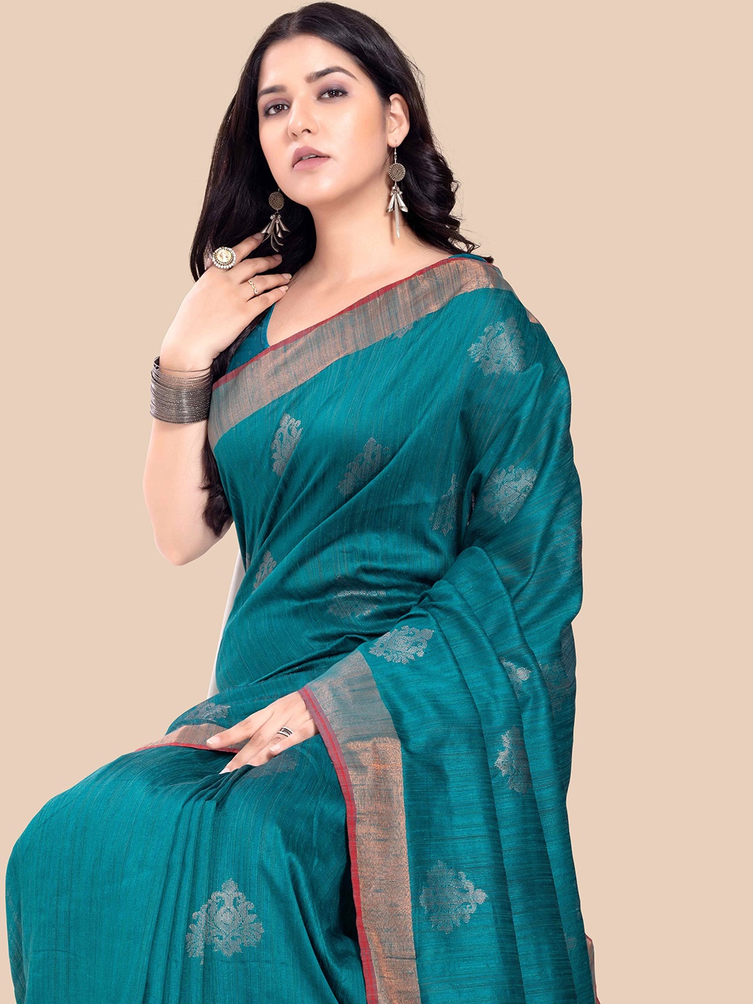 

Rani Saahiba Woven Design Zari Saree, Turquoise blue