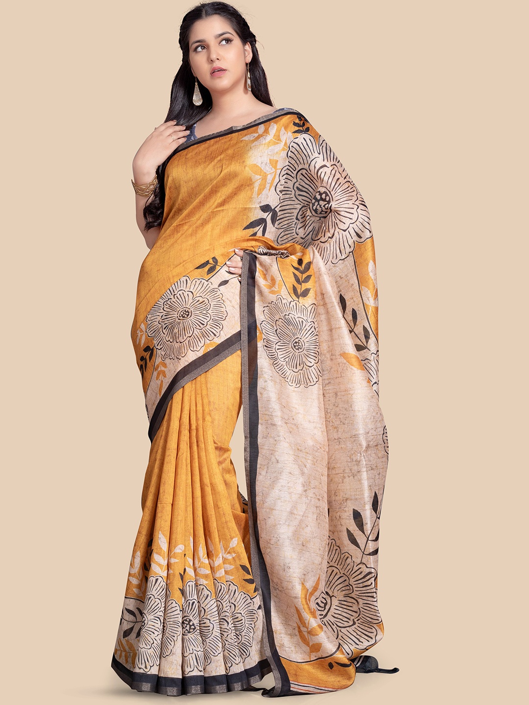 

Rani Saahiba Floral Zari Saree, Yellow