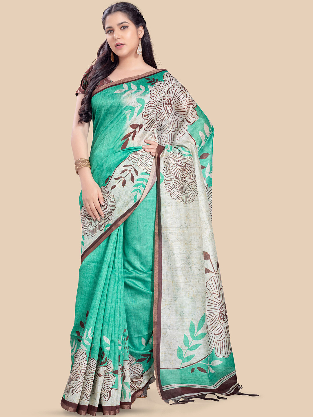 

Rani Saahiba Floral Art Silk Saree, Green