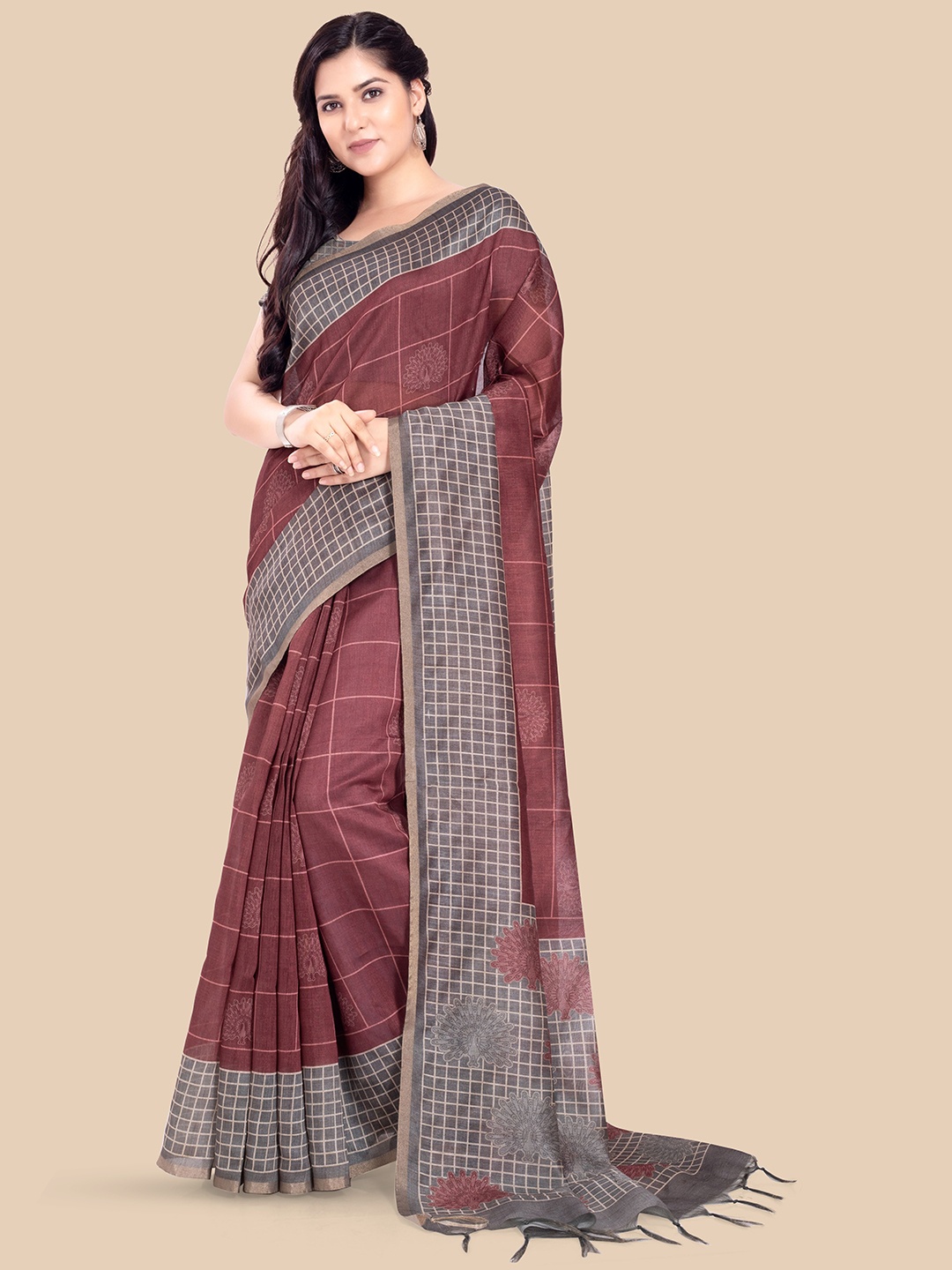 

Rani Saahiba Checked Saree, Brown