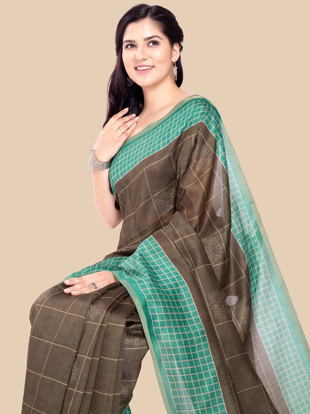 

Rani Saahiba Checked Art Silk Saree, Green