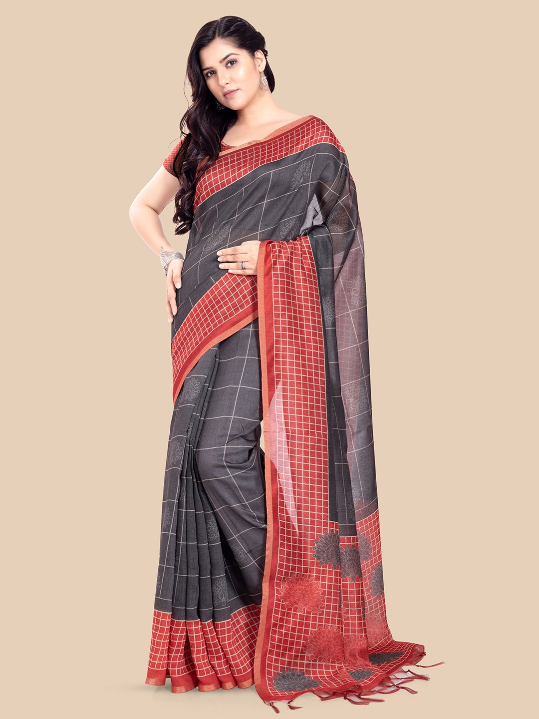 

Rani Saahiba Checked Saree, Black