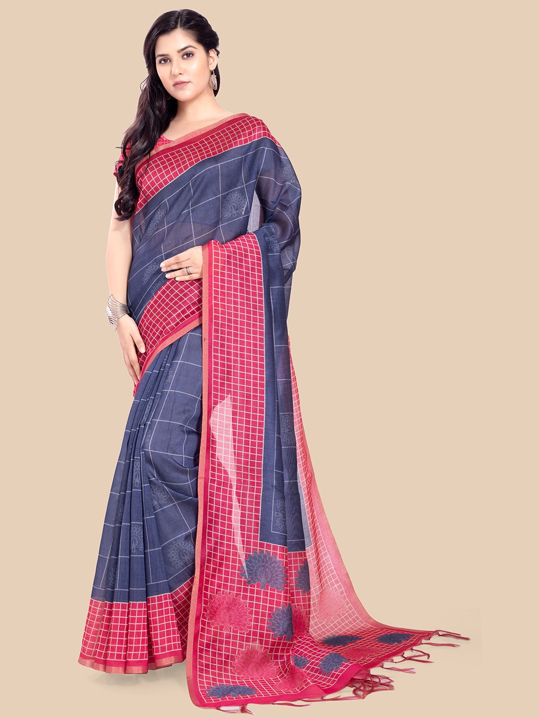 

Rani Saahiba Checked Saree, Blue