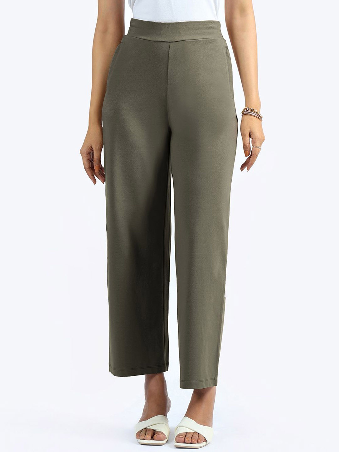 

Blissclub Women Wrinkle Free Loose Fit High-Rise Trousers, Sea green