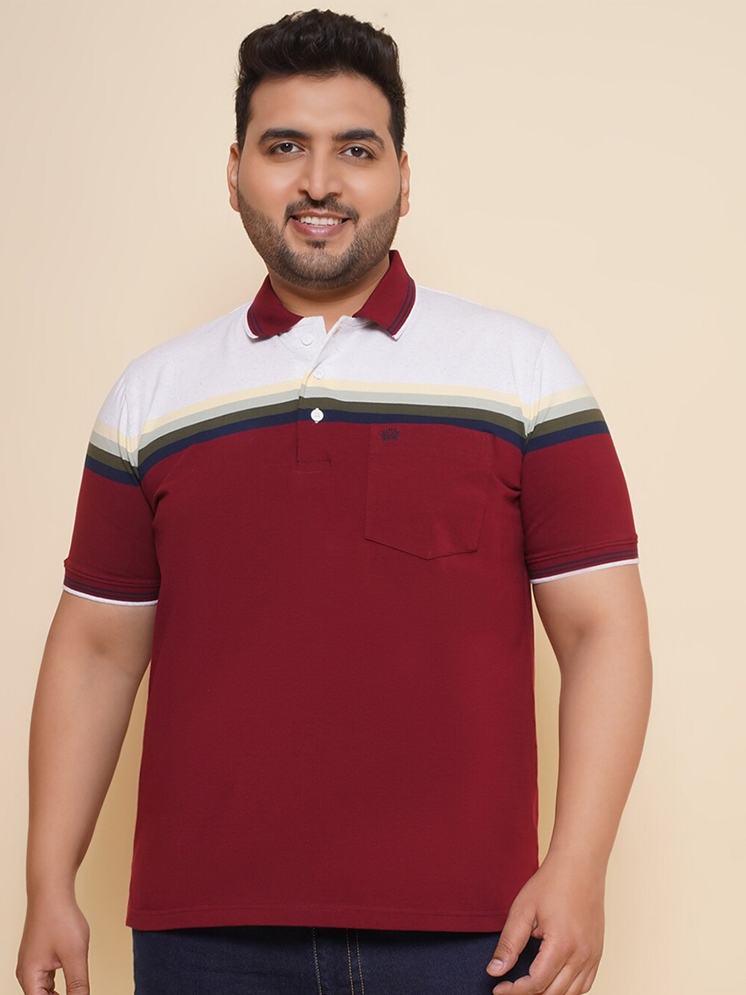 

John Pride Men Colourblocked Polo Collar Plus Size T-shirt, Red