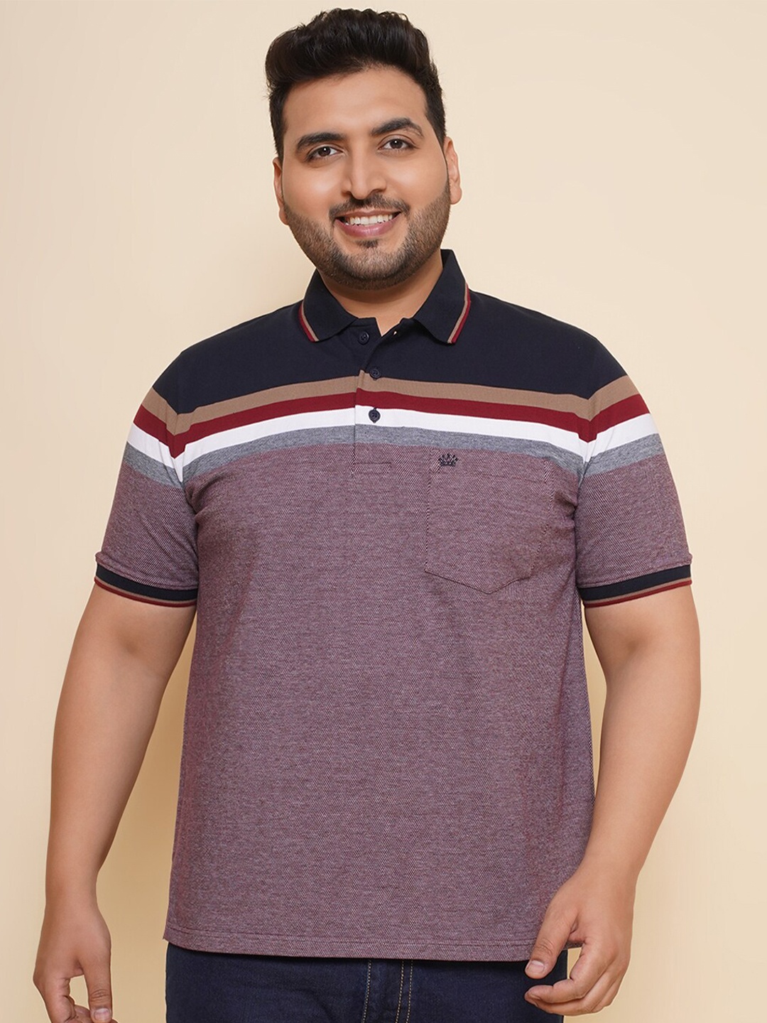 

John Pride Men Colourblocked Polo Collar Plus Size T-shirt, Maroon