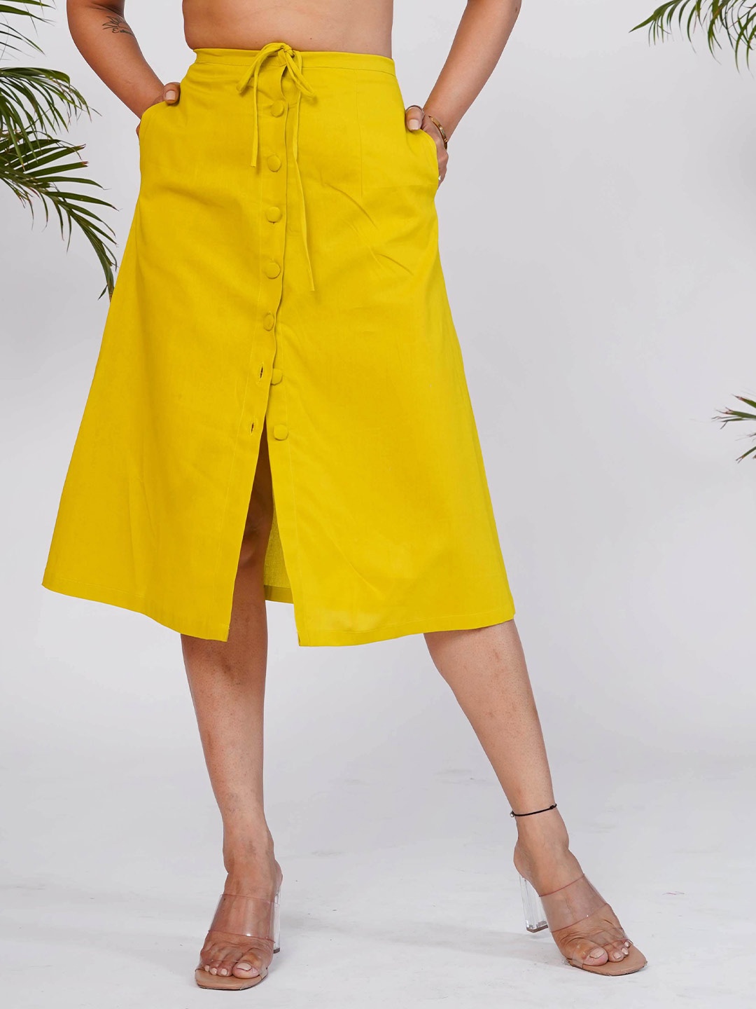 

Salvia Sky Cotton Front Button Wrap Skirt, Lime green