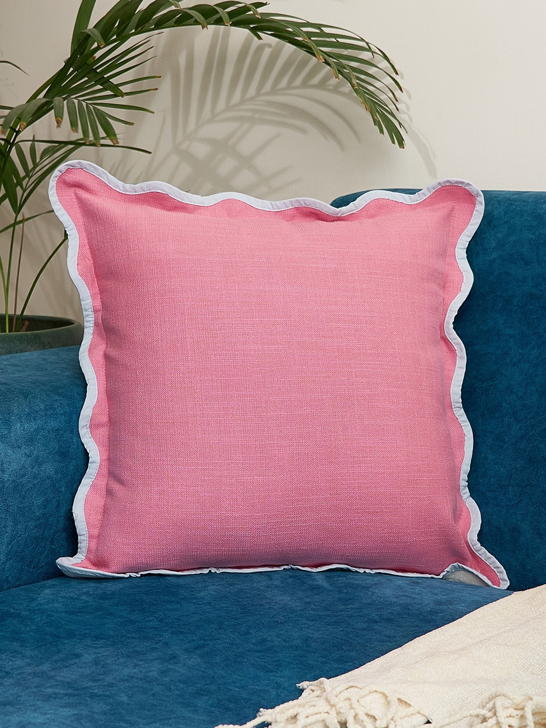 

NURTURE INDIA Pink & White Textured Cotton Square Cushion Covers