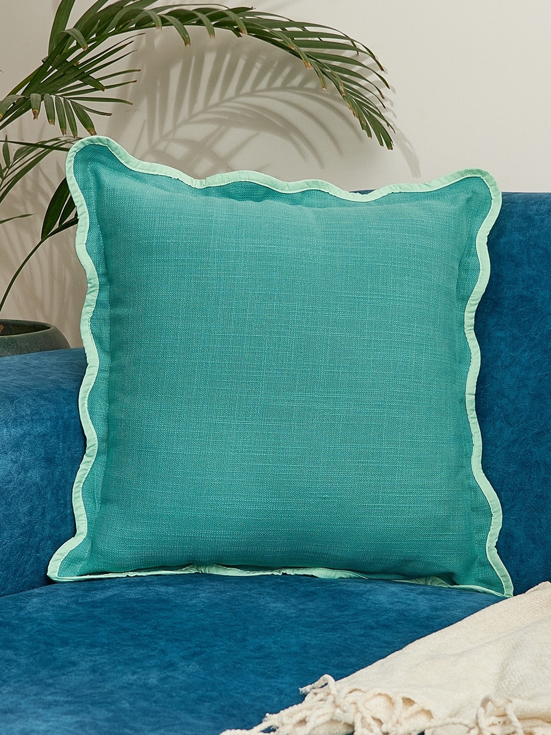 

NURTURE INDIA Green Textured Cotton Square Cushion Covers