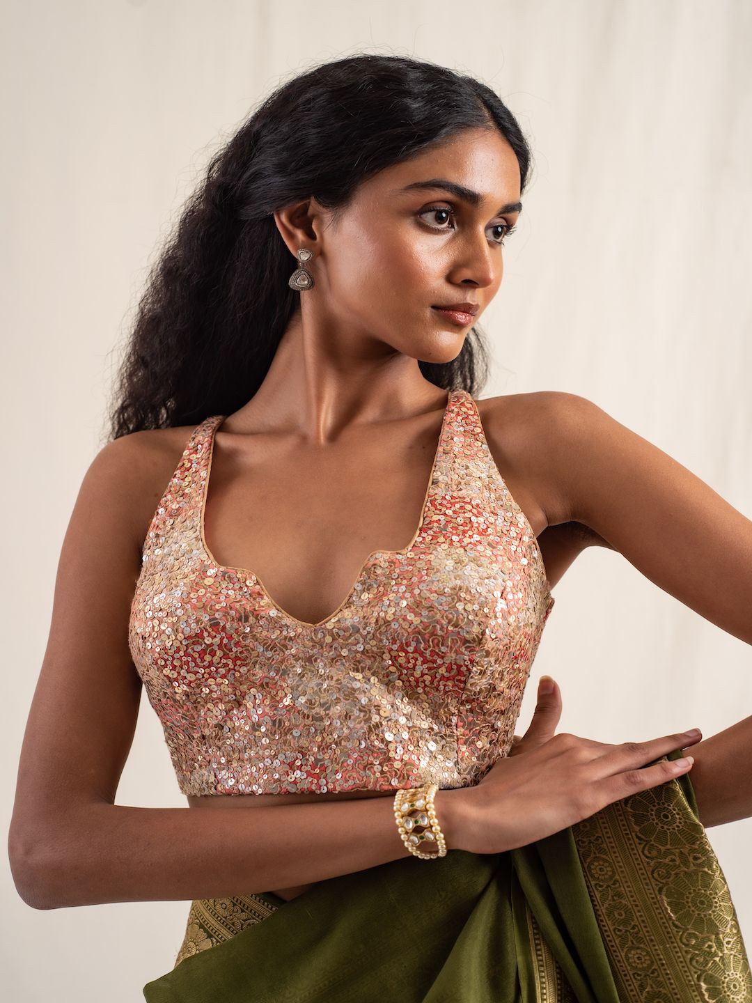 

PriyankaRaajiv Embellished Sleeveless Saree Blouse, Peach