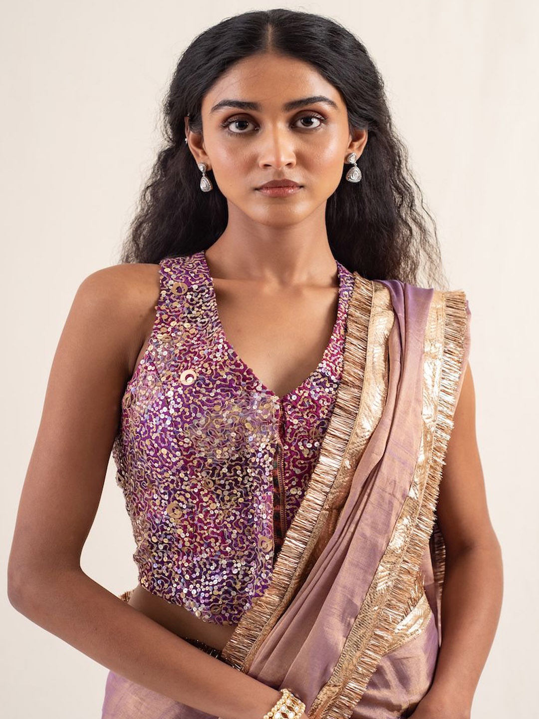 

PriyankaRaajiv Sequinned Cluster Silk Saree Blouse, Purple
