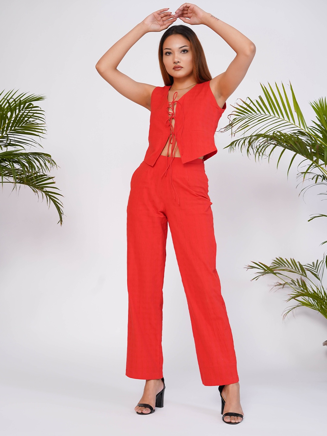 

Salvia Sky Solid V-Neck Top, Red