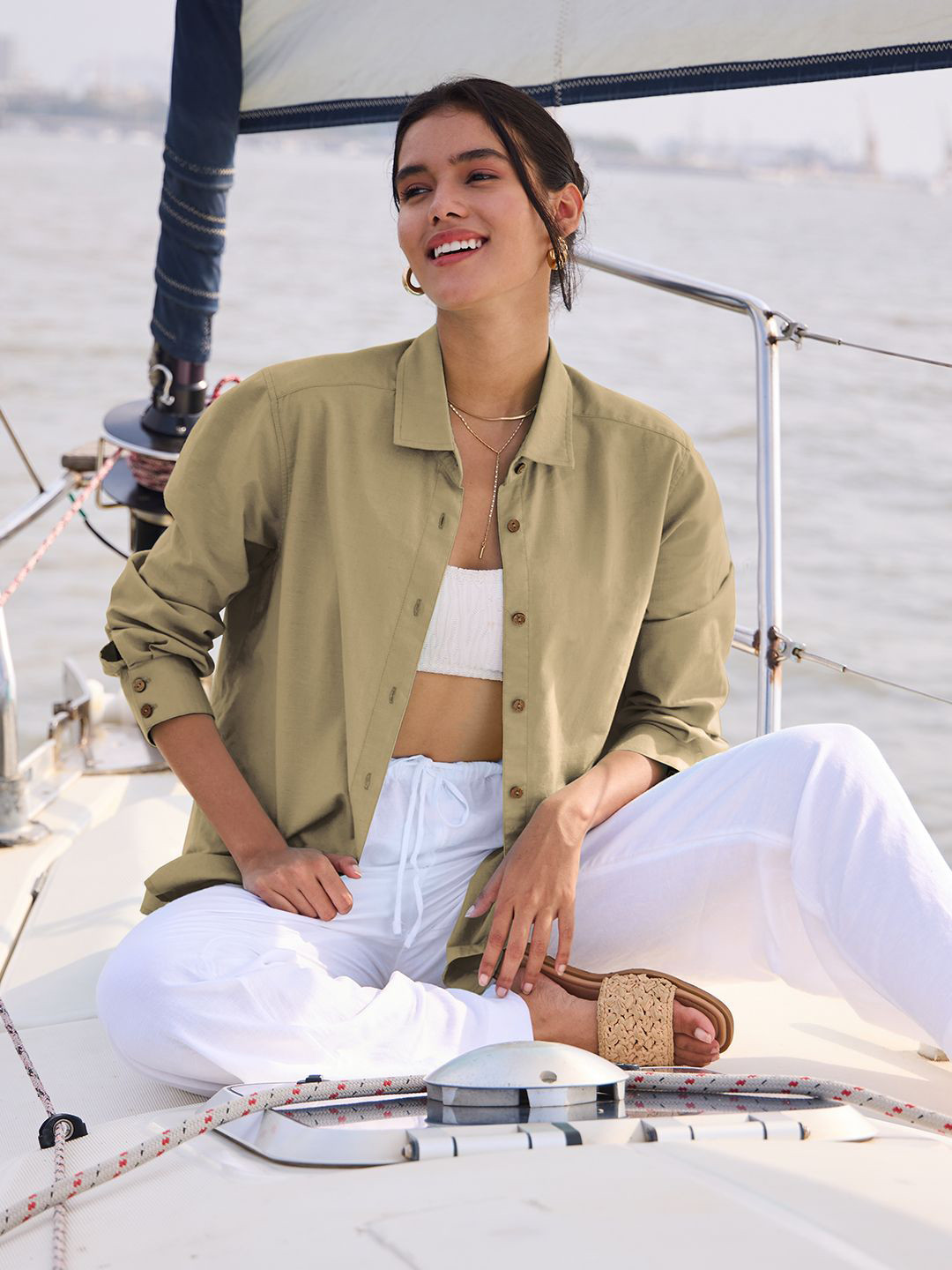 

The Souled Store Women Solid Spread Collar Casual Shirt, Khaki