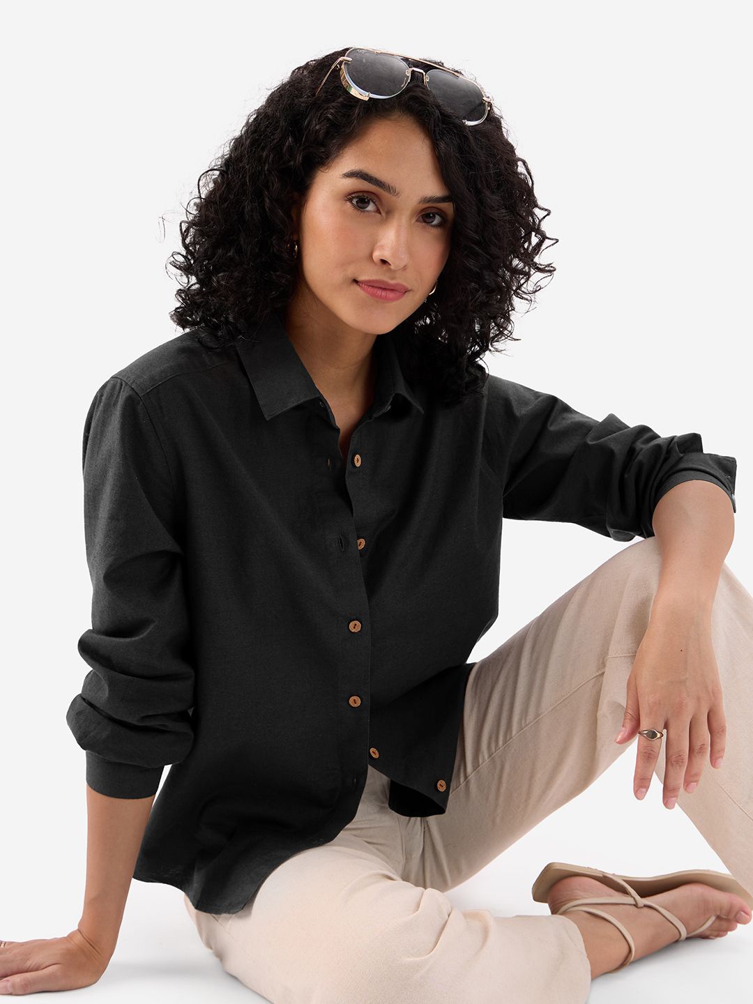 

The Souled Store Women Solid Spread Collar Casual Shirt, Black