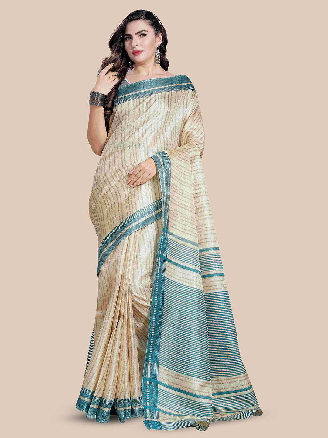 

Rani Saahiba Striped Saree, Beige
