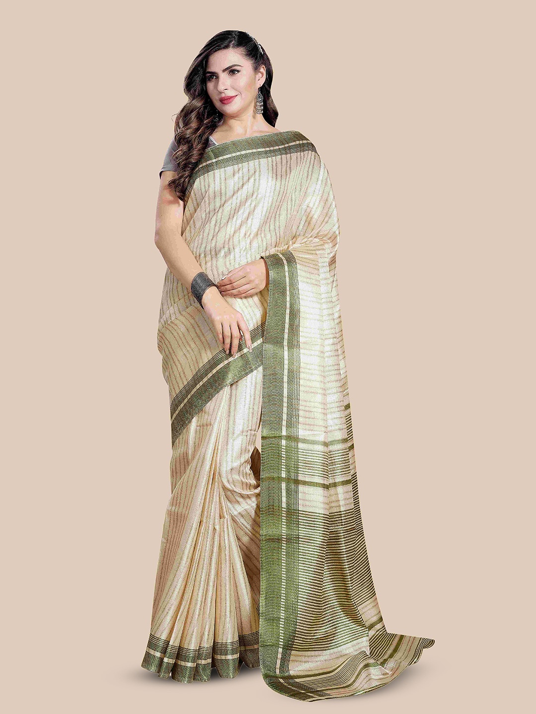 

Rani Saahiba Striped Saree, Beige
