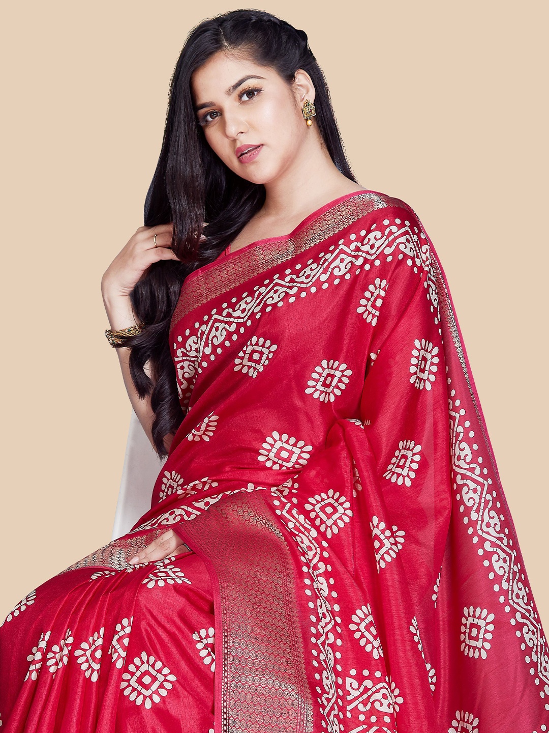 

Rani Saahiba Ethnic Motifs Zari Saree, Pink