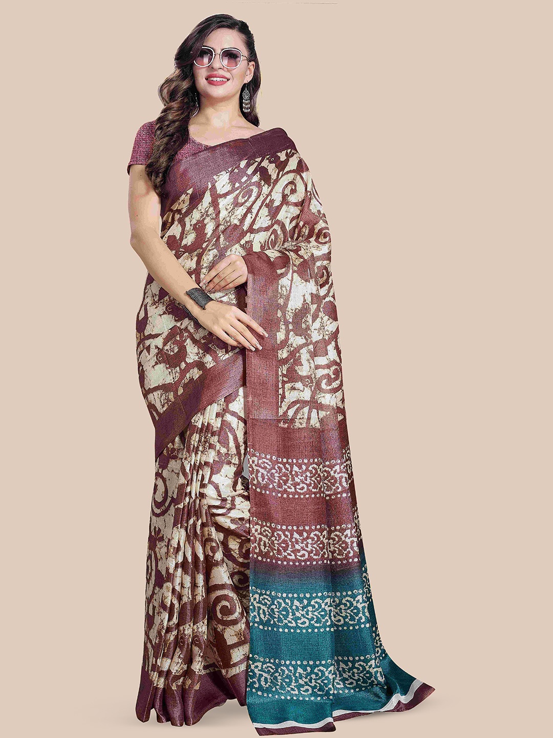 

Rani Saahiba Ethnic Motifs Printed Saree, Beige