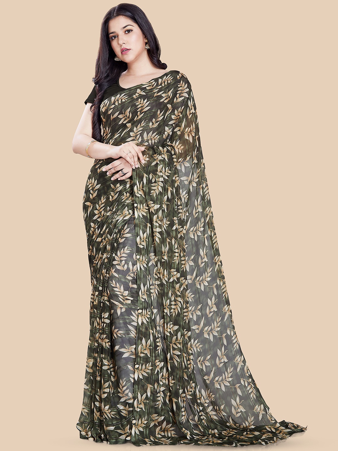 

Rani Saahiba Floral Printed Saree, Green