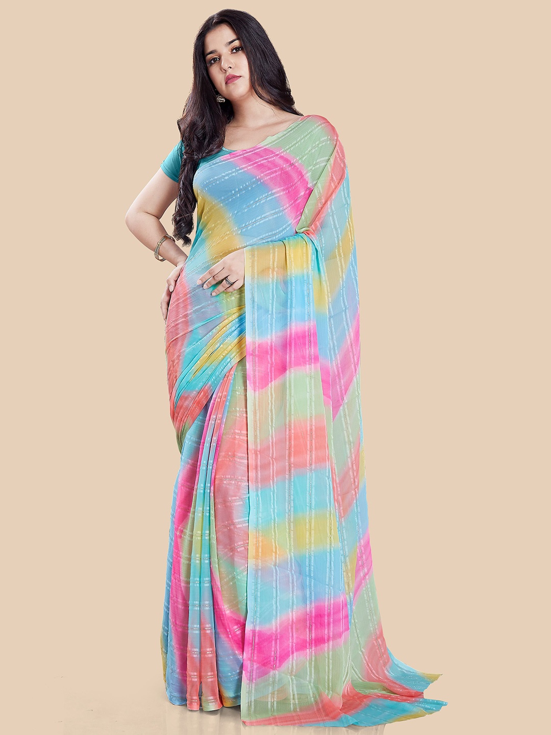 

Rani Saahiba Leheriya Print Saree, Pink
