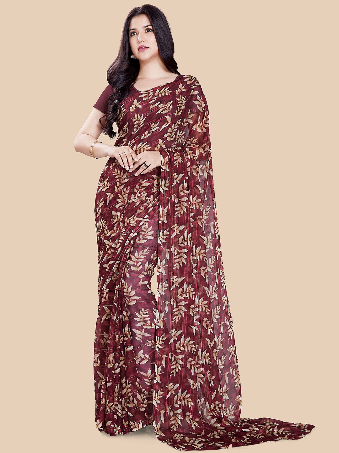 

Rani Saahiba Floral Printed Saree, Red