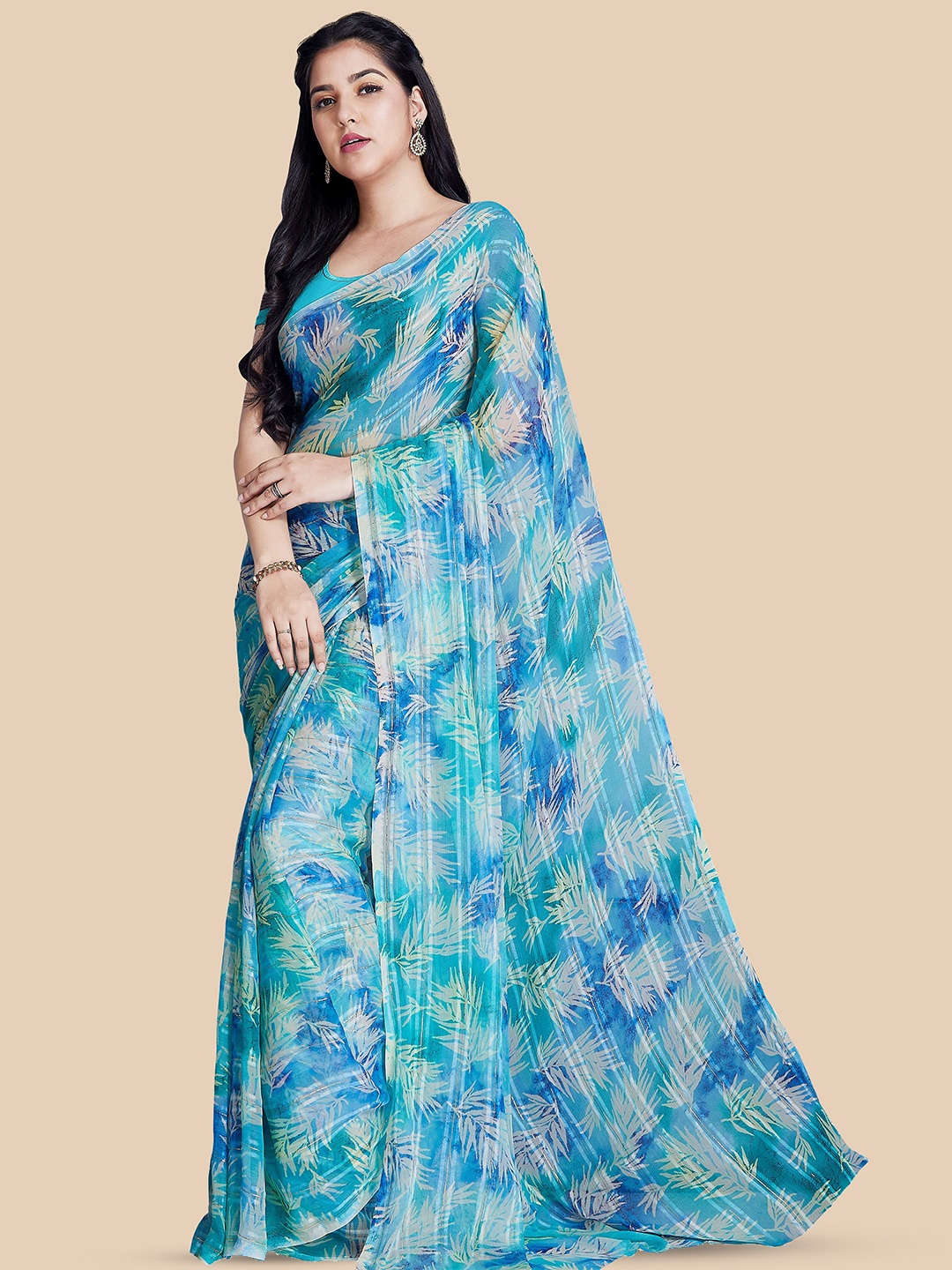 

Rani Saahiba Floral Saree, Turquoise blue