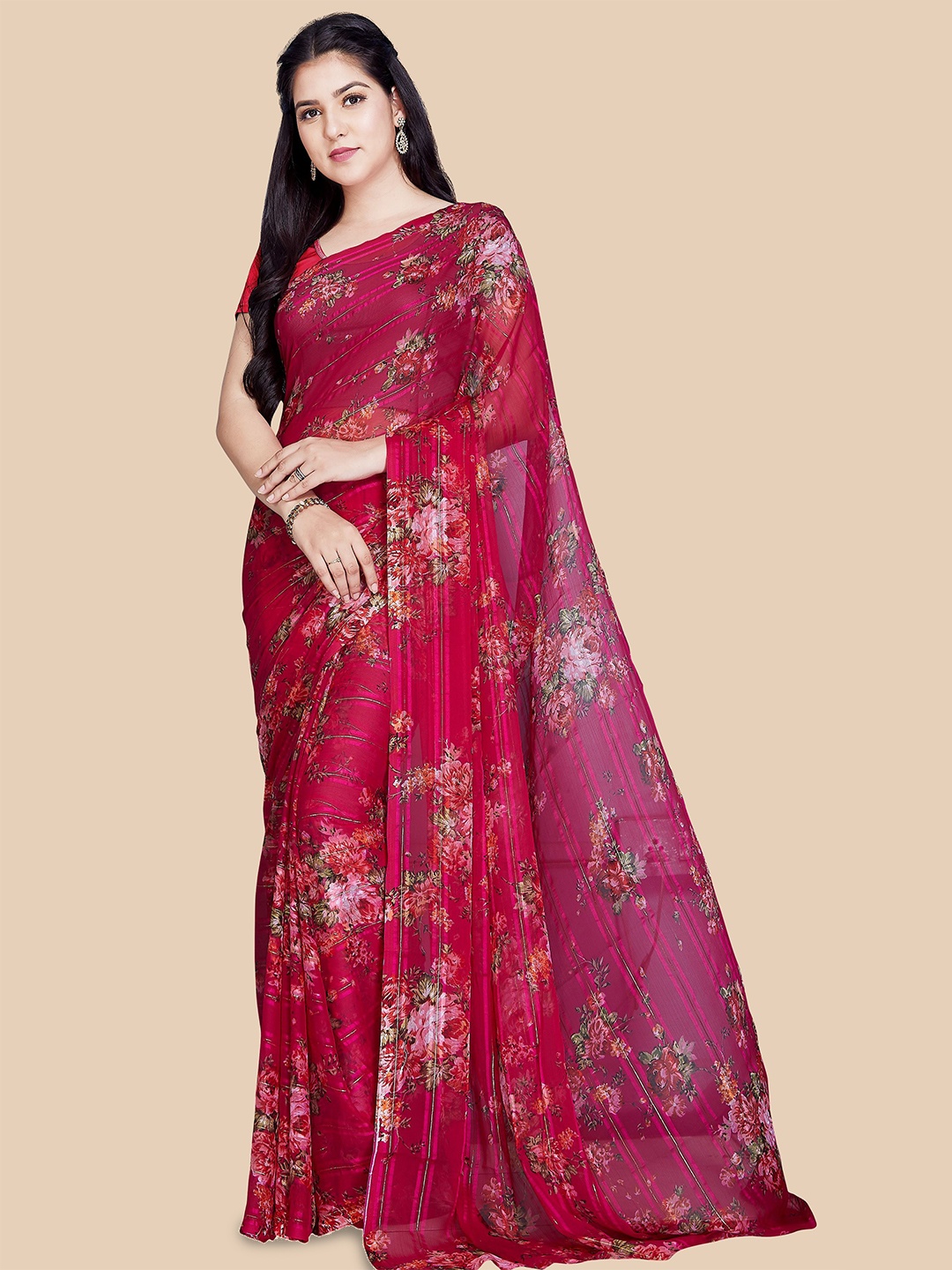 

Rani Saahiba Floral Print Saree, Pink