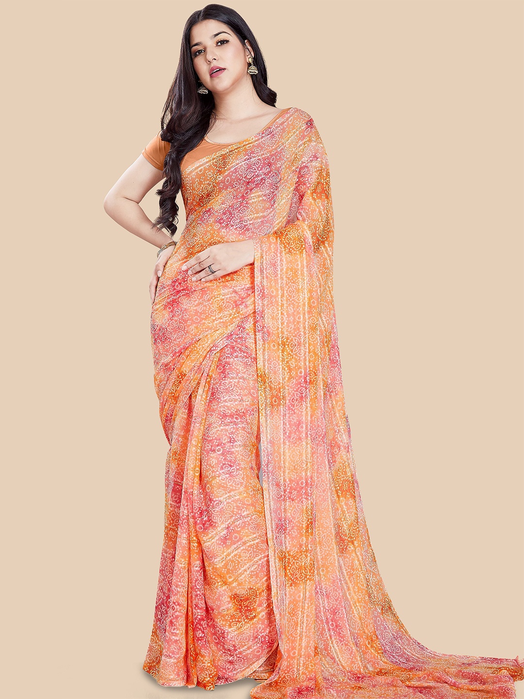 

Rani Saahiba Bandhani Printed Saree, Orange