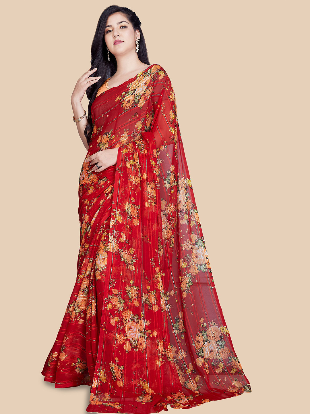 

Rani Saahiba Floral Printed Saree, Red
