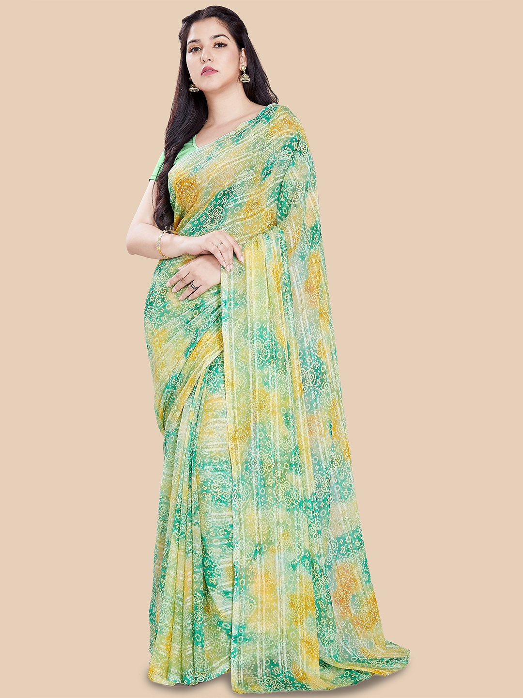 

Rani Saahiba Bandhani Printed Saree, Green