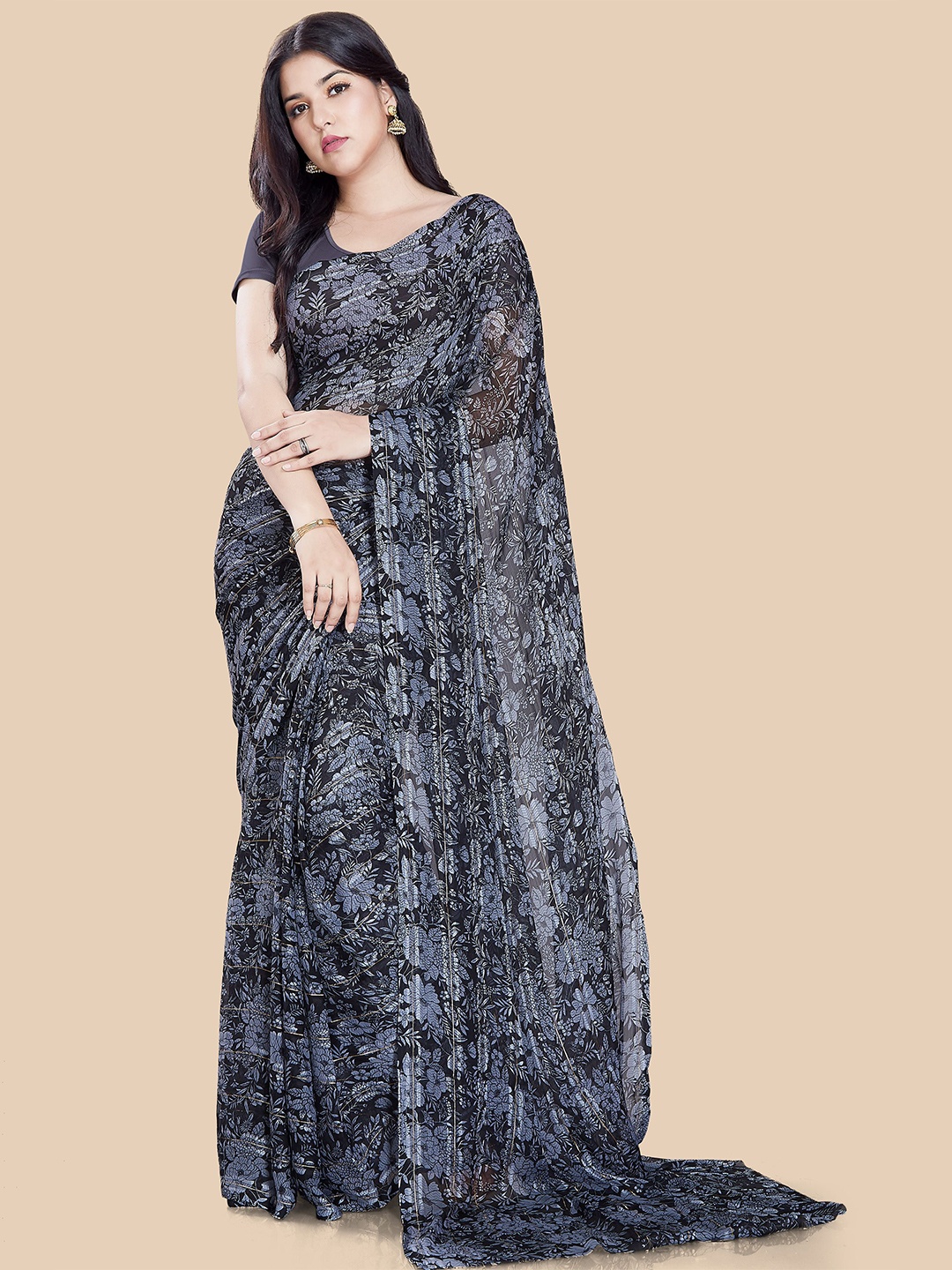 

Rani Saahiba Floral Saree, Black