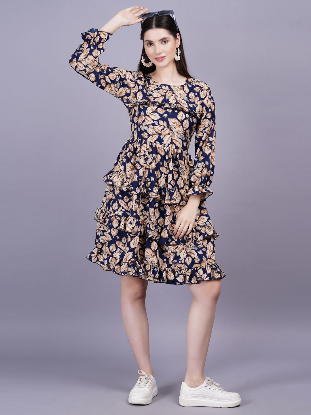 

KALINI Women Floral Print Fit & Flare Dress, Blue