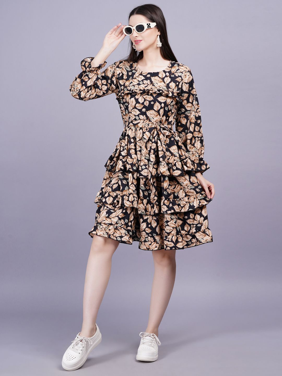 

KALINI Floral Print Fit & Flare Midi Dress, Black
