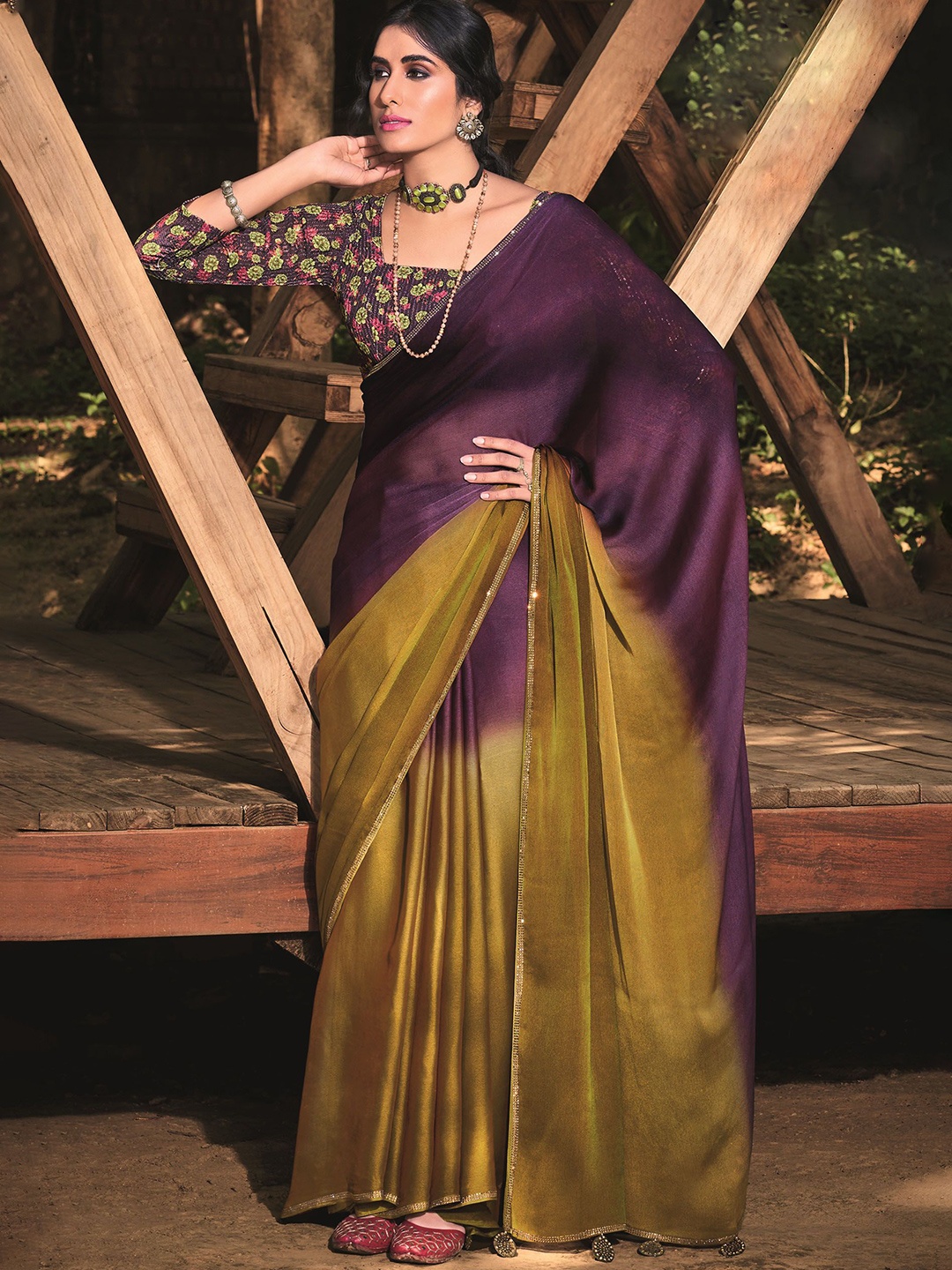 

Mitera Ombre Sequinned Saree, Purple